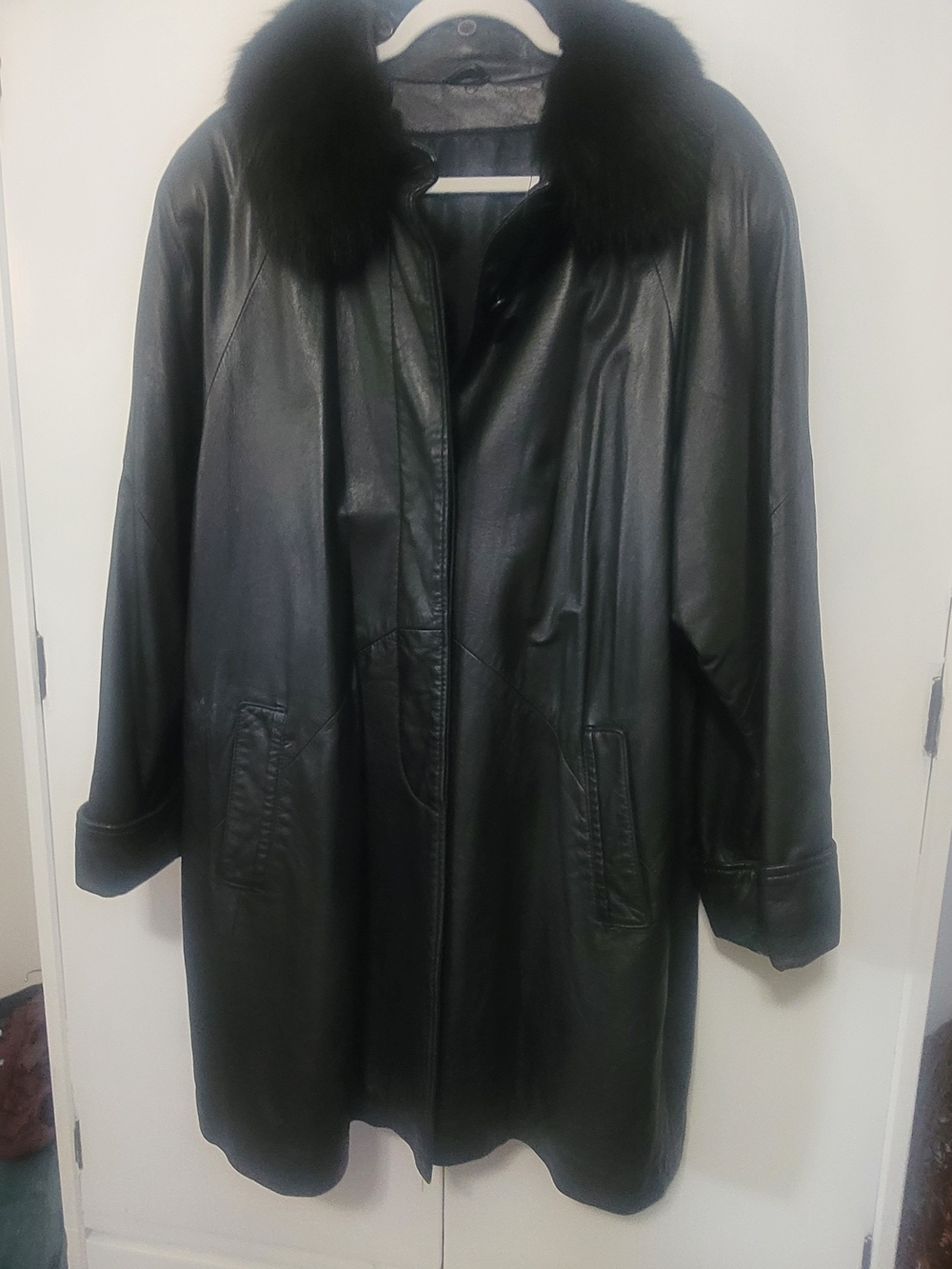 Givenchy Black Leather Coat with Fur Collar